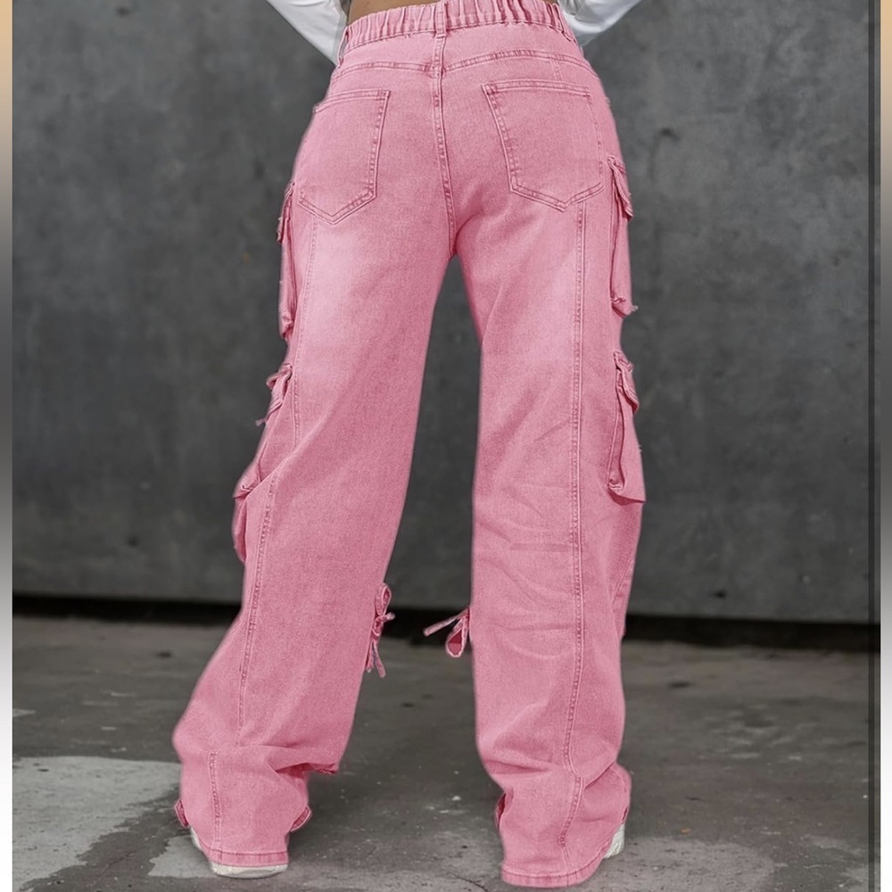 NWT Pink Distressed Denim Cargo Jeans - Picture 5 of 7